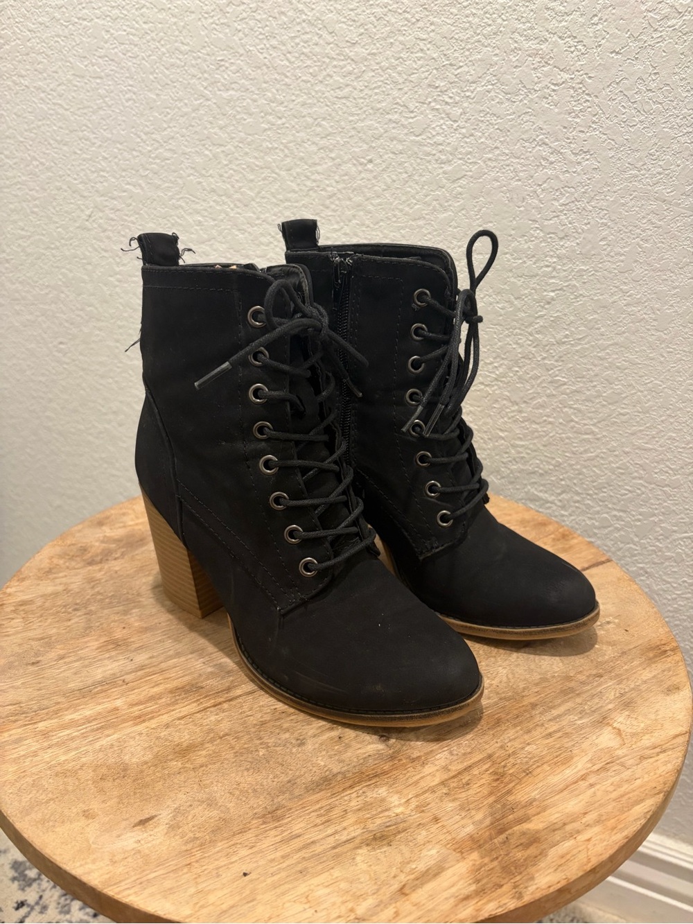 Forever 21 Black Lace-Up Block Heel Ankle Boots